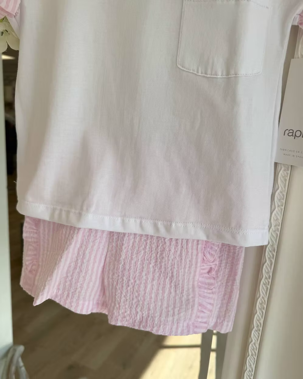 Rapife pink stripe shorts with frill detailing