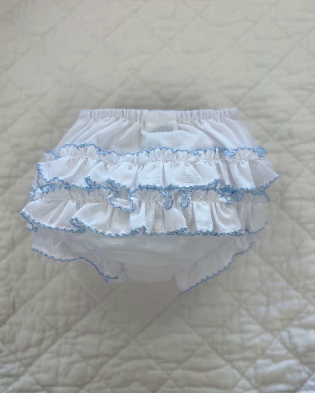 Sarah Louise Tiered Ruffle Knickers featuring layered frill detailing, soft lightweight fabric and a classic traditional design for baby girls.