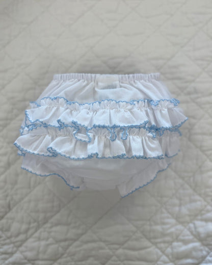 Sarah Louise Tiered Ruffle Knickers featuring layered frill detailing, soft lightweight fabric and a classic traditional design for baby girls.
