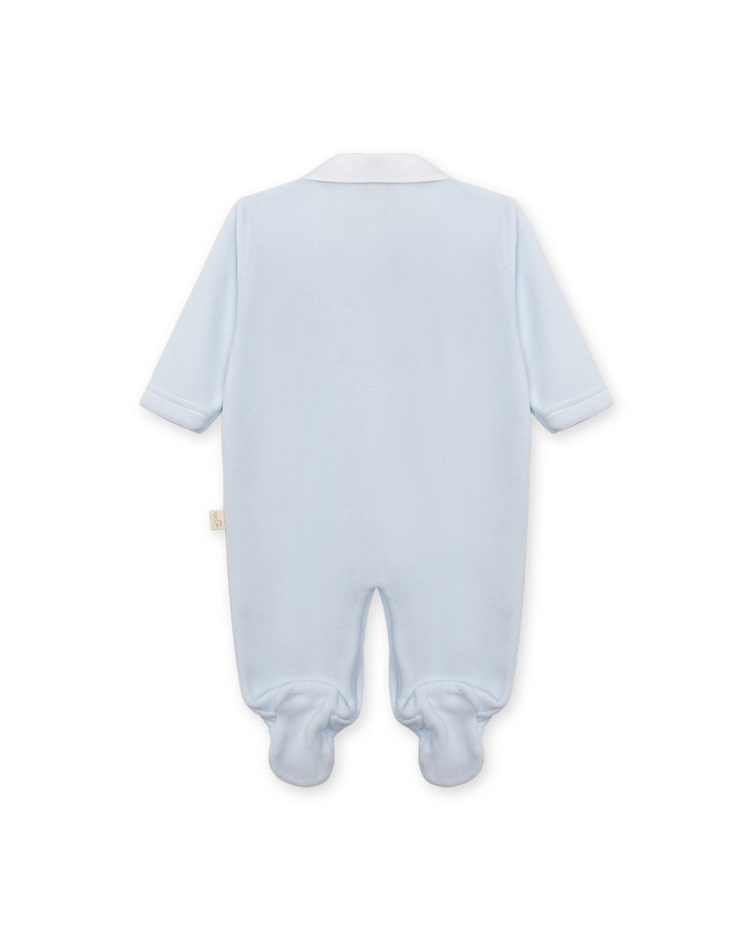 Baby Gi Velour Teddy Babygrow with Peter Pan collar and embroidered teddy motif in pink, blue and ivory.