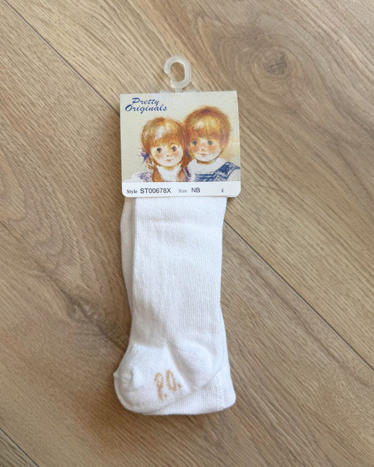Pretty Originals plain white unisex children’s tights for baby boys and girls.