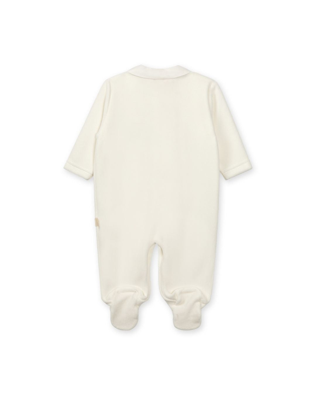 Baby Gi Velour Teddy Babygrow with Peter Pan collar and embroidered teddy motif in pink, blue and ivory.