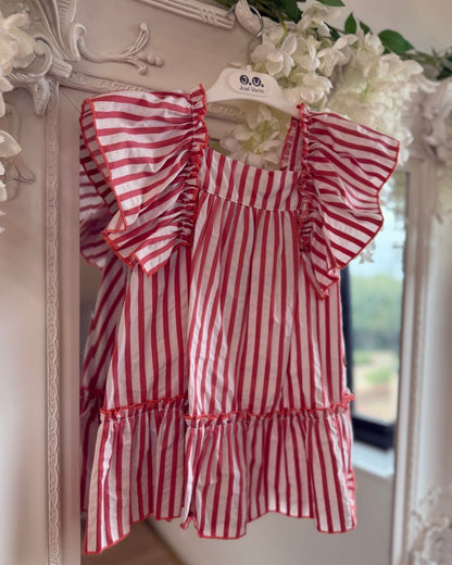 José Varón Red & White Stripe Dress