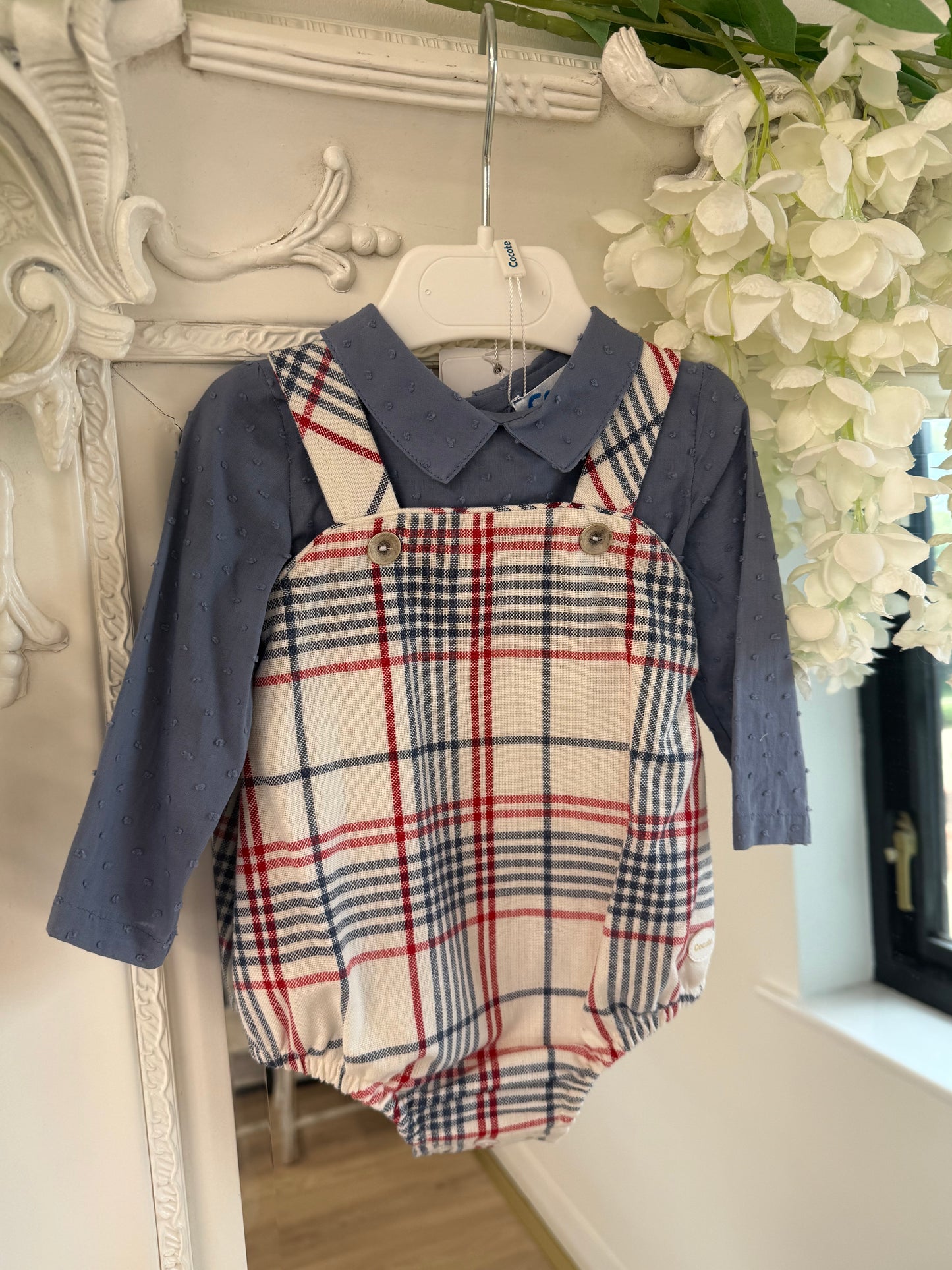 Cocote Check Romper and Navy Shirt