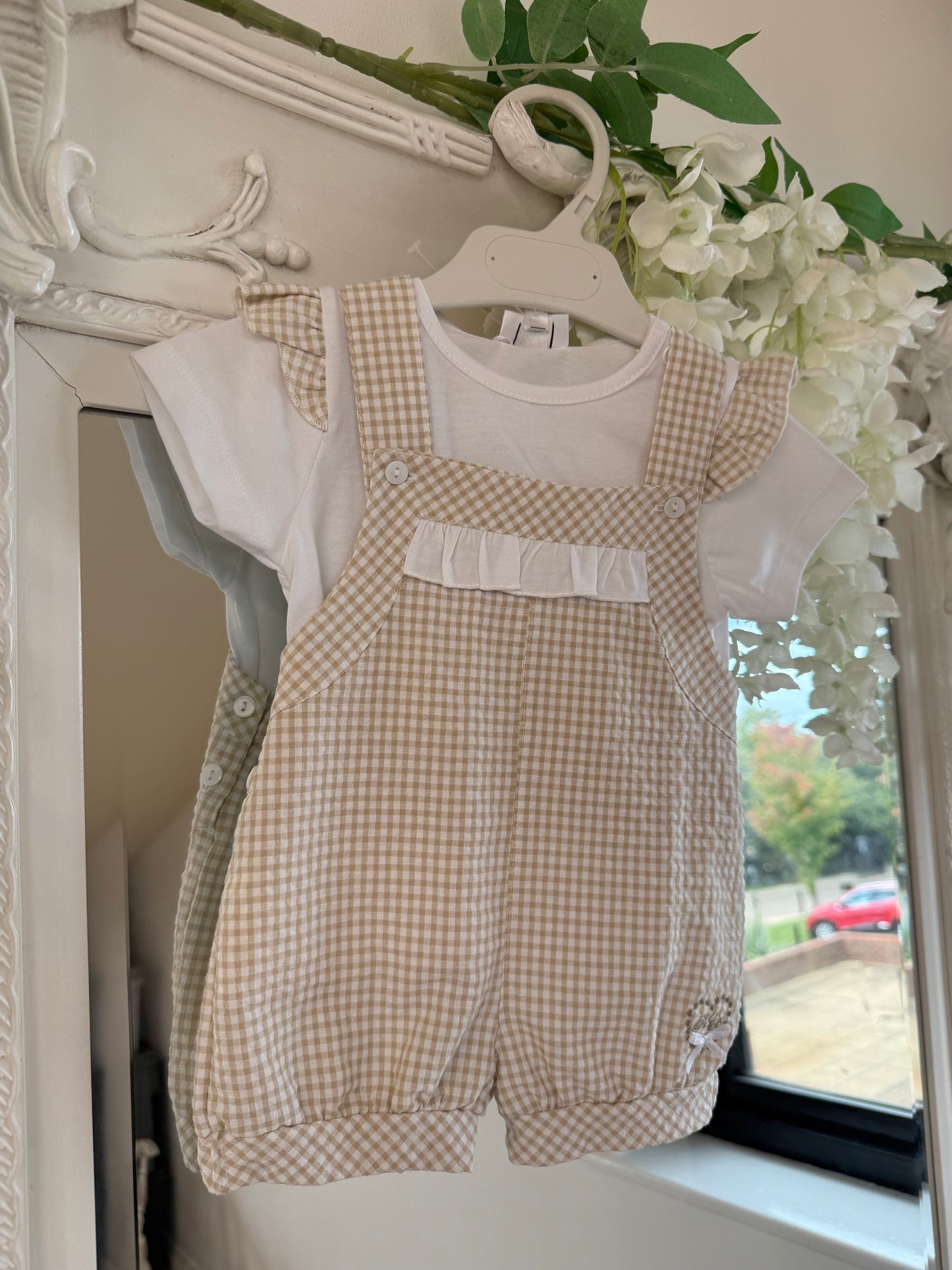Pastels & Co Beige Frill Dungaree