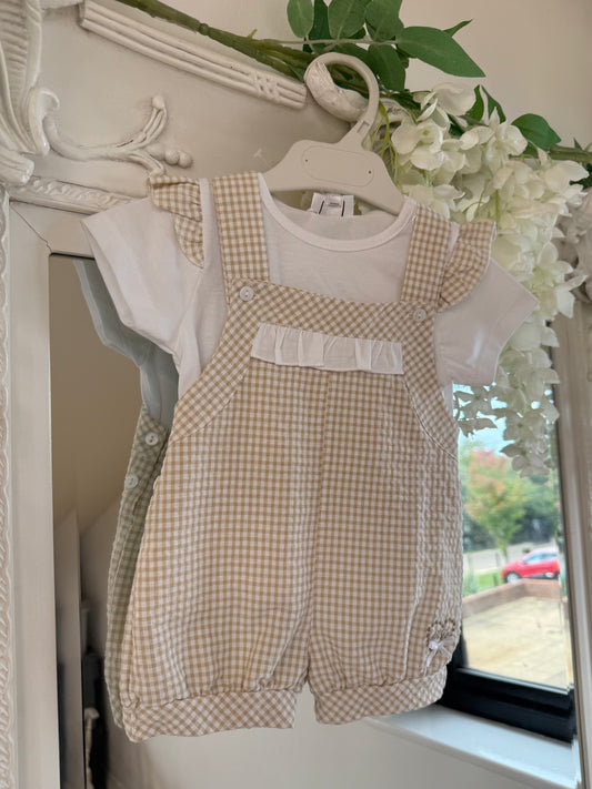 Pastels & Co Beige Frill Dungaree