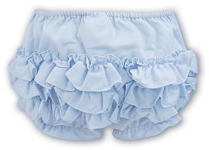 Sarah Louise Tiered Ruffle Knickers featuring layered frill detailing, soft lightweight fabric and a classic traditional design for baby girls.