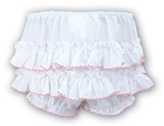 Sarah Louise Tiered Ruffle Knickers featuring layered frill detailing, soft lightweight fabric and a classic traditional design for baby girls.