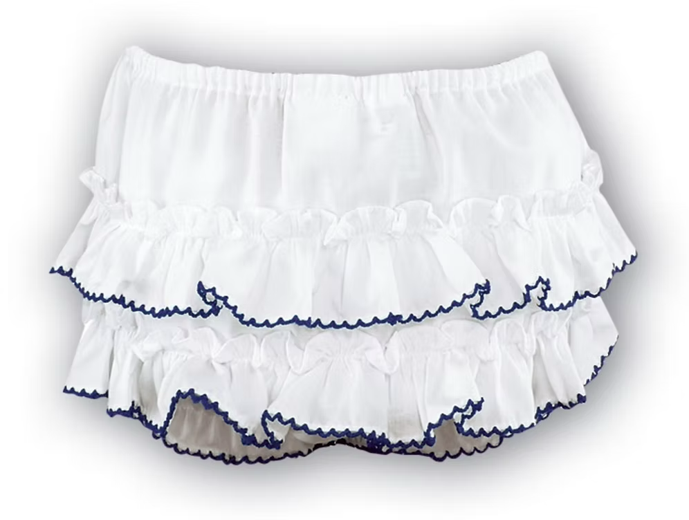 Sarah Louise Tiered Ruffle Knickers featuring layered frill detailing, soft lightweight fabric and a classic traditional design for baby girls.