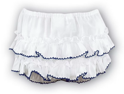 Sarah Louise Tiered Ruffle Knickers featuring layered frill detailing, soft lightweight fabric and a classic traditional design for baby girls.